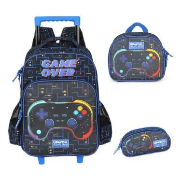 Imagem de Kit Mochila Rodinhas Meninos Game Over Vídeo Game Up4you - Luxcel, Azu