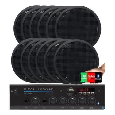 Imagem de Kit Som Ambiente 4 Canal 500watts + 12 Caixas Para Teto/gesso Preto - 