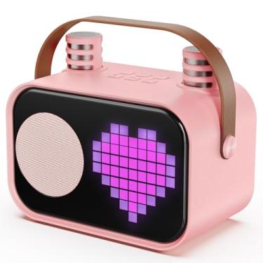 Imagem de JYX Karaoke com 2 Microfones, Karaoke Infantil para Crianças e Adultos, Mini Caixa de Som Portátil Bluetooth Brinquedos para Meninas e Meninos, com Entrada AUX/Cartão SD/USB/BT 5.3 (Rosa-2 Mics)
