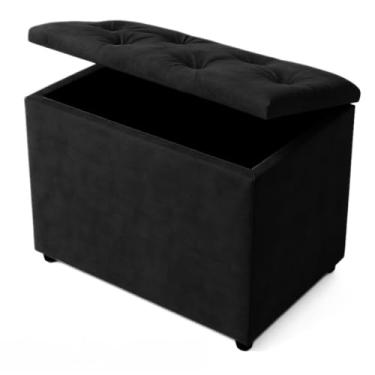 Imagem de Baú Retangular Banquinho Puff Decorativo organizador Guarda Brinquedos Assento(PRETO SUEDE)