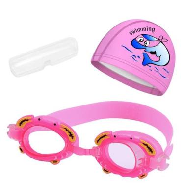 Imagem de Kit touca e óculos de natação infantil piscina com desenhos divertidos