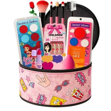 Imagem de Kit Estojo Maleta Baú Maquiagem Feminino Infantil menina linda - SAGAR