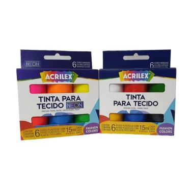 Imagem de Kit Tinta Para Tecido Art Teen - Acrilex C/12 Potes De 15ml