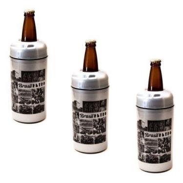 Imagem de Porta Garrafa Cerveja 600ml Retro Termico Cervegela Kit 3pc - Prateado