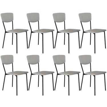 Imagem de Kit 08 Cadeira Para Sala De Jantar Village Preto C01 Courino Off White - Lyam Decor