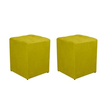 Imagem de Kit 2 Puff Quadrado Decorativo Suede Cor:amarelo