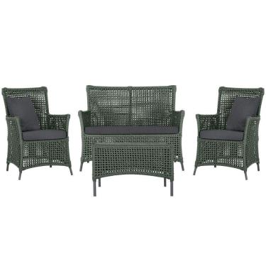 Imagem de Jogo Sofá 2 Poltronas E Mesa Igapó Preta E11 Trama Original Verde