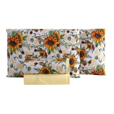 Imagem de Jogo De Lençol Luar Casal 4 Peças Malha 100% Algodão Estampado - Girassol Amarelo