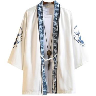 Imagem de Vintage Dragon Phoenix Bordado Kimono Cardigan Samurai Japonês Roupas Yukata Haori Obi Verão Top De Praia, 2201 White, XL