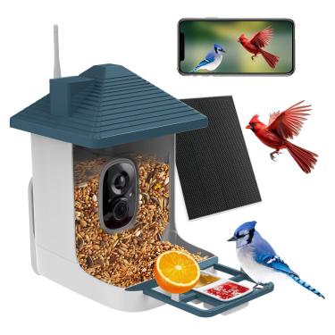 Imagem de Alimentador inteligente de pássaros com câmera, painel solar de identificação de espécies de pássaros, cartão SD 32G, gravação automática, casa de pássaros, vídeo de pássaros, alertas de chegada