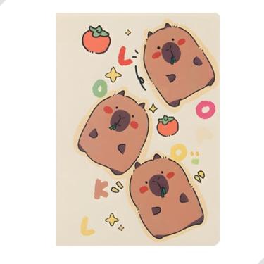 Imagem de Caderno Escolar 21x14cm com Capa Ilustrada Divertida de Capivara | Papel 70g Pautado 32 Folhas | Ideal para Escola, Anotações e Estudos | Material Escolar, Papelaria Fofa Divertida (Capivara Tomate)