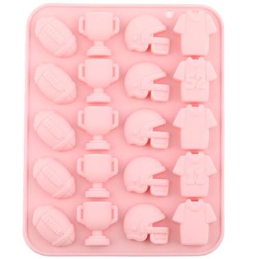 Imagem de EPYHREHM 20 moldes de chocolate de rúgbi cavidade molde tema esportivo futebol rúgbi troféu capacete jersey molde de silicone para chocolate doce