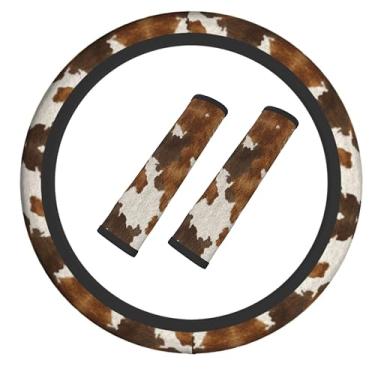 Imagem de Capa de volante elástica antiderrapante com estampa de vaca com cinto de segurança e almofada de ombro para mulheres e homens