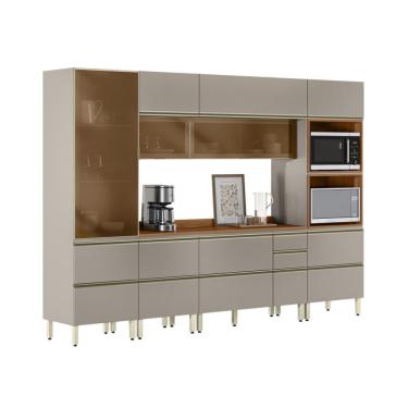 Imagem de Armário de Cozinha Completa com 3 Vidros Reflecta Proença 9 Portas 8 Gavetas Nude e Nogueira