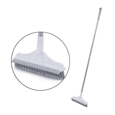Imagem de Escova de Limpeza Piso 2 em 1 com Rasqueador Janela Cabo Longo Rotativo 120 Graus Triangular Ferramenta para Espaços Cantos Cozinha Banheiro Banhada Telha Vidro Uso Molhado e Seco