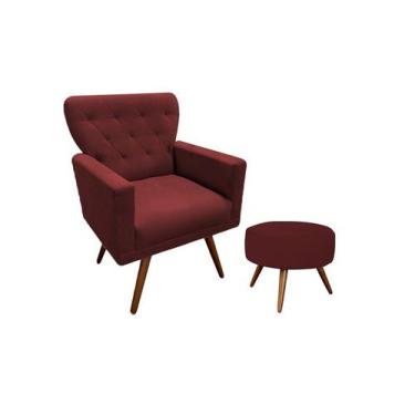 Imagem de Kit Poltrona Decorativa Aurora + 1 Puff Redondo Suede Marsala Pés Made