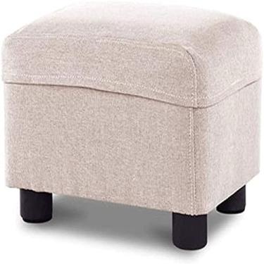 Imagem de SENNIAN Banqueta para pés banqueta quadrada de tecido de linho para sofá/assento pequeno, móveis modernos com capa lavável e espuma viscoelástica para quarto/sala de estar 37 x 27 x 24 cm (cor: bege