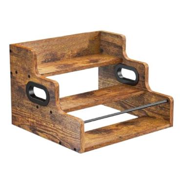 Imagem de Prateleira de bebidas, prateleira de uísque para bares – Rack de armazenamento vintage de madeira de 3 camadas para clubes de uísque, apartamentos, planejadores de ocasiões, cozinha, xarope de café