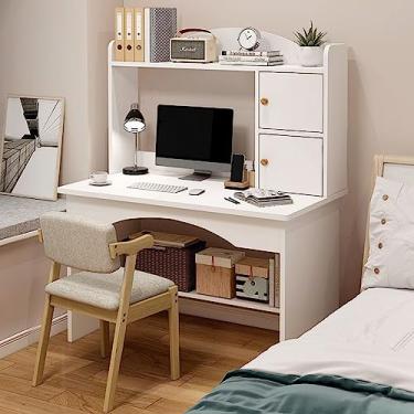 Imagem de ZDJZMGZ Prateleiras de armazenamento de mesa de computador mesa de estudo moderna mesa de computador com estação de trabalho de escrita, para casa e escritório design simples!