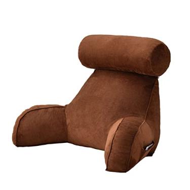 Imagem de Almofada de descanso para assento de cama, leitura de suporte para as costas, travesseiro de encosto com apoio de braço, almofada com rolo de pescoço destacável, com suporte para as costas, grande