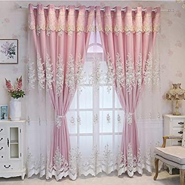 Imagem de Cortina blackout de camada dupla, voile blackout branco bordado em camadas sólido drapeado, sobreposição de tule, sala de estar, quarto de menina, decoração de casa, ilhó de isolamento econômico Sh