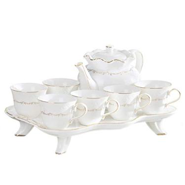 Imagem de Conjunto de chá de café de cerâmica de porcelana com bule de chá, conjunto de chá da tarde britânico, conjunto de xícaras de café, serviço de chá de casamento