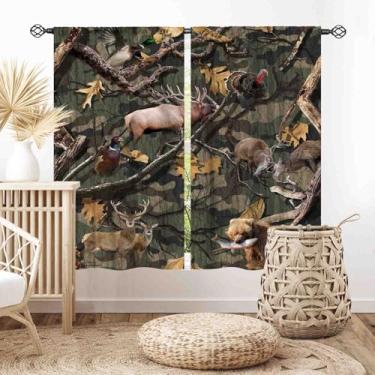 Imagem de Cortinas de veado para casa de fazenda, cabine rústica, retrô, camuflada, árvore, resística, floresta, camuflagem, caro urso, alce, animais selvagens, cortina blackout para janela para quarto, sala de