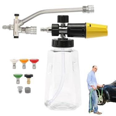 Imagem de Bocal de lavagem de pressão dupla, espuma de lavagem de carro de alta pressão | Materiais de limpeza com 5 pontas de bocal, garrafa de sabão de 1000 ml, acessórios de arruela para uso em decks