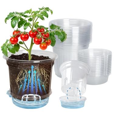 Imagem de Bluepro Pacote com 12 vasos de plantas transparentes de 16,5 cm com bandeja de água inferior e corda de irrigação, vasos transparentes para berçário com drenagem para mudas, ervas e plantas domésticas