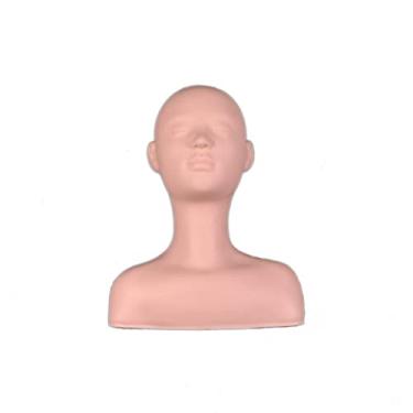 Imagem de Boneca de cabeça de manequim de treinamento de cosmetologia de silicone macio com modelo de osso de ombro ferramenta de prática de cabeça