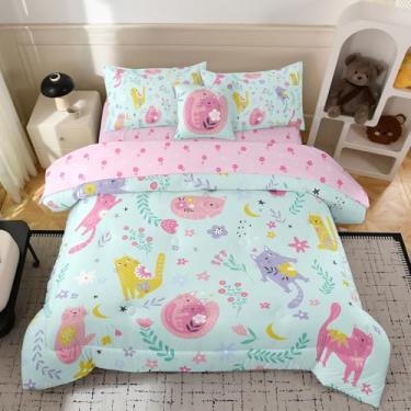 Imagem de Bodhi Conjunto de edredom Love Queen, para meninas, gatos, adolescentes, flores, gatos, 6 peças