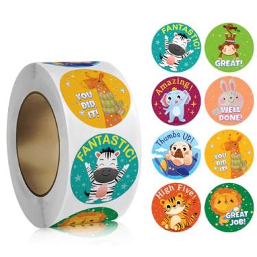 Imagem de 500PCS Round Animal Stickers 8 Designs Cartoon Animal Teacher Reward Tags Stickers for Kids Party Decoration Sticker for School Classroom Gift Envelopes Cards Supplies