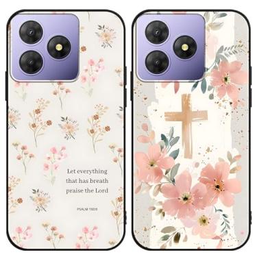 Imagem de Zrutru Pacote com 2 capas de telefone florais de desenho animado para OSCAL Flat 2 16,7 cm, lindas capas com estampa de colagem de flores kawaii, design estético, capa protetora de TPU preta para