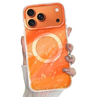 Imagem de Bonoma Capa magnética para iPhone 17 Pro 2025 【Suporte para Magsafe】 opalescente pérola iridescente glitter alta proteção à prova de choque borda capa laranja