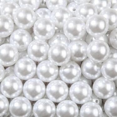Imagem de CYEENUT Contas de acrílico de 20 mm, 180 peças, contas de pérolas brancas, miçangas, esferográficas, esferográficas, para caneta, bolsa, joias, colar, pulseiras (brancas)