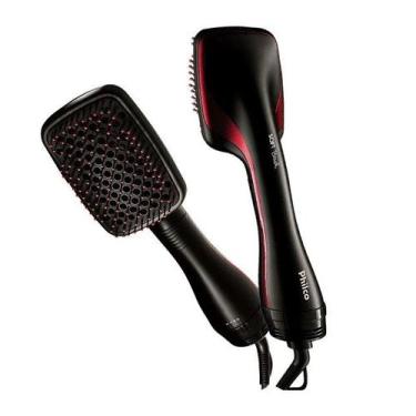 Imagem de Escova Secadora e Alisadora Philco Soft Brush, Preto e Vermelho, 110V