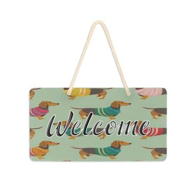 Imagem de Burbuja Placa de boas-vindas de cachorro em suéter para porta da frente, placa de boas-vindas de PVC para decoração de férias, 15 x 28 cm