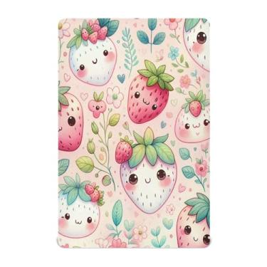 Imagem de Burbuja Lençol de berço fofo de morangos para meninos e meninas, lençol com elástico 71 x 132 cm para colchões de berço padrão e infantil, macio e respirável