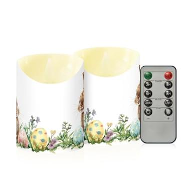 Imagem de Wassud Pacote com 2 lindos coelhos ovos de Páscoa velas sem chama com controle remoto, velas realistas cintilantes com temporizador, velas decorativas para Natal, casamento, festa, decoração de casa