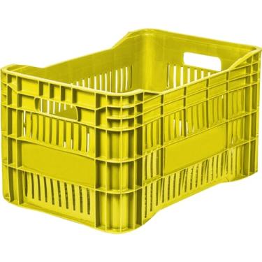 Imagem de Kit Caixas Plásticas Empilháveis Vazadas Colorida Ideal para Hortifruti e Compras Frutas e Verduras(Amarela,1 Caixa)