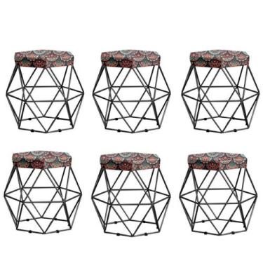 Imagem de Kit 6 Puffs Vanessa  decorativos aramado Preto - Assento Mandala - GAT