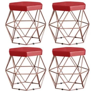 Imagem de Kit 4 Puffs decorativos aramado Vanessa-material sintético vermelho - 