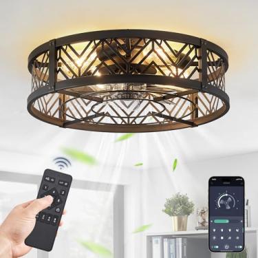 Imagem de LEDIARY Ventilador de teto com gaiola de 50 cm com luz, pequeno ventilador de teto embutido com aplicativo e controle remoto, ventilador de teto sem lâmina de perfil baixo para quarto, cozinha, sala