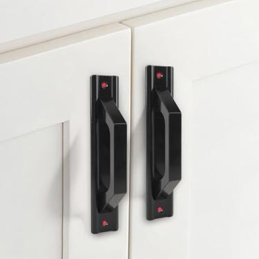 Imagem de Maçaneta de porta deslizante moderna de liga de alumínio, puxadores minimalistas sem perfuração para gaveta de armário de celeiro, com instalação adesiva para portas de vidro (preto)
