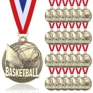 Imagem de Cunno 24 peças medalhas de ouro em massa fitas de prêmio de 5 cm troféu de medalha de metal temático esportivo para torneios do dia do time presentes de vencedor de festa de aniversário (basquete)