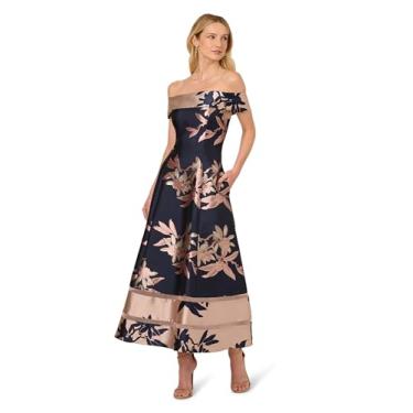 Imagem de Adrianna Papell Vestido feminino jacquard tomara que caia, Azul marinho/Blush, 44