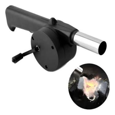 Imagem de Soprador Manual para Churrasqueira e Lareira, Acendedor com Manivela, Ventilador de Carvão em Preto