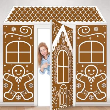 Imagem de SmoothNovelty 4 peças de decoração de porta de casa de gengibre de Natal, pano de fundo de casa de gengibre, banners de porta de doces de Natal para decoração de festa de doces para ambientes internos