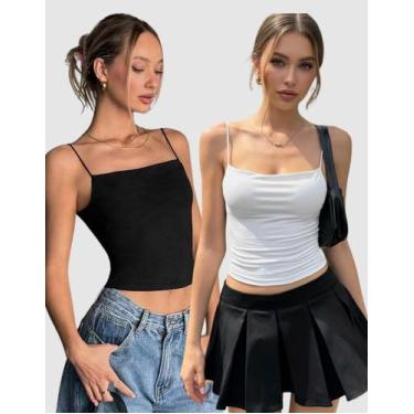 Imagem de Kit 2 Cropped Feminino Decote Reto Alça Fina Elegante Regata Blusinha 