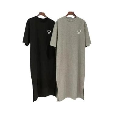 Imagem de Verão feminino novo vestido camiseta de manga curta solto comprimento 